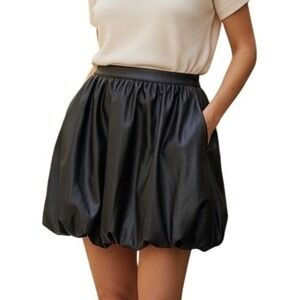 Versona Black Faux Leather Bubble Skirt Modern Size 10 Mini Puff Hem Y2K Boho